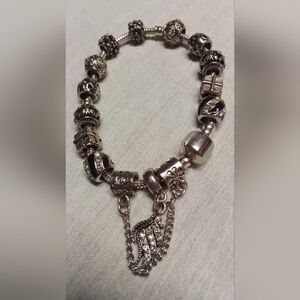 Silver and Black Charm Bracelet with Pavé Accents